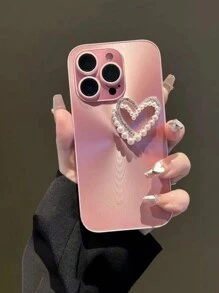 High-End 3d White Pearl Heart & Beautiful Gradient Pink Phone Case With Lens Film And Detachable Hand Strap, Compatible With Apple Iphone 15promax, Iphone14/12/11/13pro/14pro