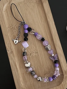 1 mặt dây chuyền dâu tây màu đen, vòng tay hình gấu bông và ngôi sao phát sáng, dây đeo chi tiết ngọc trai, dây xích có thể điều chỉnh cho ốp điện thoại, túi xách, móc chìa khóa, phong cách Bohemian, đồ trang sức màu tím hồng ombre đơn giản và cá nhân hóa, mặt dây chuyền tối giản, phụ kiện trang trí cho ốp điện thoại, dây quà tặng cho mẹ, gia đình, bạn bè, sinh nhật, mặt dây chuyền điện thoại ngày lễ, dây xích điện thoại - Màu tím - Xem 1