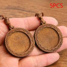 SWEET BELL 5入組復古風格的木製吊墜護身符,圓木質配可調節繩子,適用於項鍊製作,diy珠寶工藝 - 圓形 - 查看 5