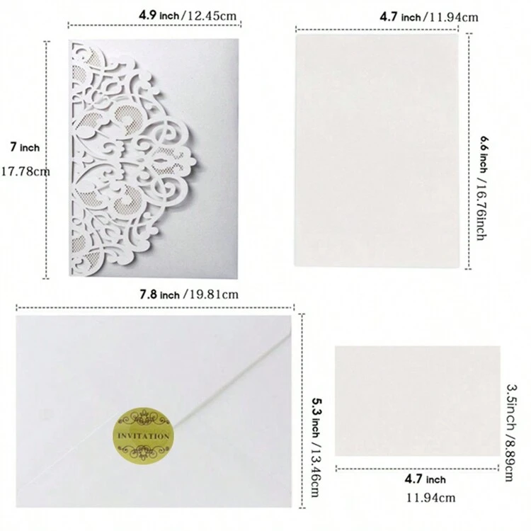 50pcs 5pcs/Set Laser Cut Pearl Paper White Wedding Invitations Card With Inner Cards Envelope Pocket For Wedding Anniversary Marriage Party Invite Supplies - White - View 2