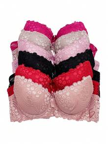 Brasier Sujetador con Diseño de Encaje Floral efecto push-up - Rosa Fucsia - Ver 3