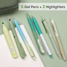 WRITECH Gel Pens Journaling Highlighters: Journal Set Aesthetic Assorted Pastel Color Ink 0.5mm Fine Point Retractable 0.7mm Black Pen Smooth Writing Drawing No Bleed 7ct - Green - View 4