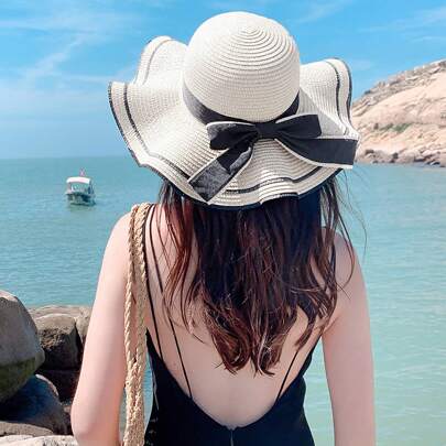 1pc Multicolor Women's Sun Hat For Summer, Travel, Beach, Vacation With Wide Brim & Uv Protection; Classic, Stylish, Personalized 2024 New Model For Traveling, Hiking, & Outdoor Activities Boho