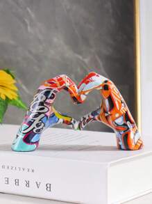 1pc Colorful Resin Heart Hand Gesture Decorative Ornament, Room Decor/Bedroom Decor Best - Orange - View 2