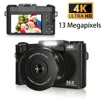 Hd 4k Digital Camera - 50 Million Pixels Cmos Sensor + 3" Ips Hd Screen + 1500mah Battery + 16x Digital Zoom, Built-In Viewfinder, Flash & Dial - Compact Camera For Photography, Videography, Auto-Focus & Anti-Shake For Travel, Daily Life & Campus Life - Christmas And New Year Gift - Comes With 32gb Sd Card