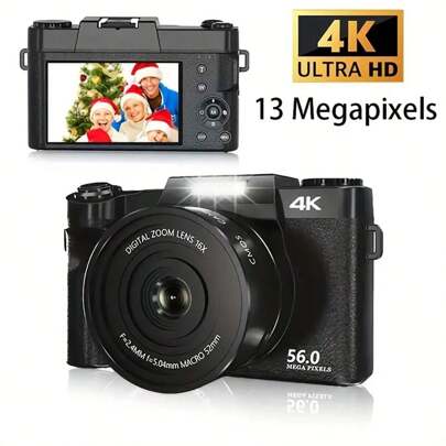 Hd 4k Digital Camera - 50 Million Pixels Cmos Sensor + 3" Ips Hd Screen + 1500mah Battery + 16x Digital Zoom, Built-In Viewfinder, Flash & Dial - Compact Camera For Photography, Videography, Auto-Focus & Anti-Shake For Travel, Daily Life & Campus Life - Christmas And New Year Gift - Comes With 32gb Sd Card