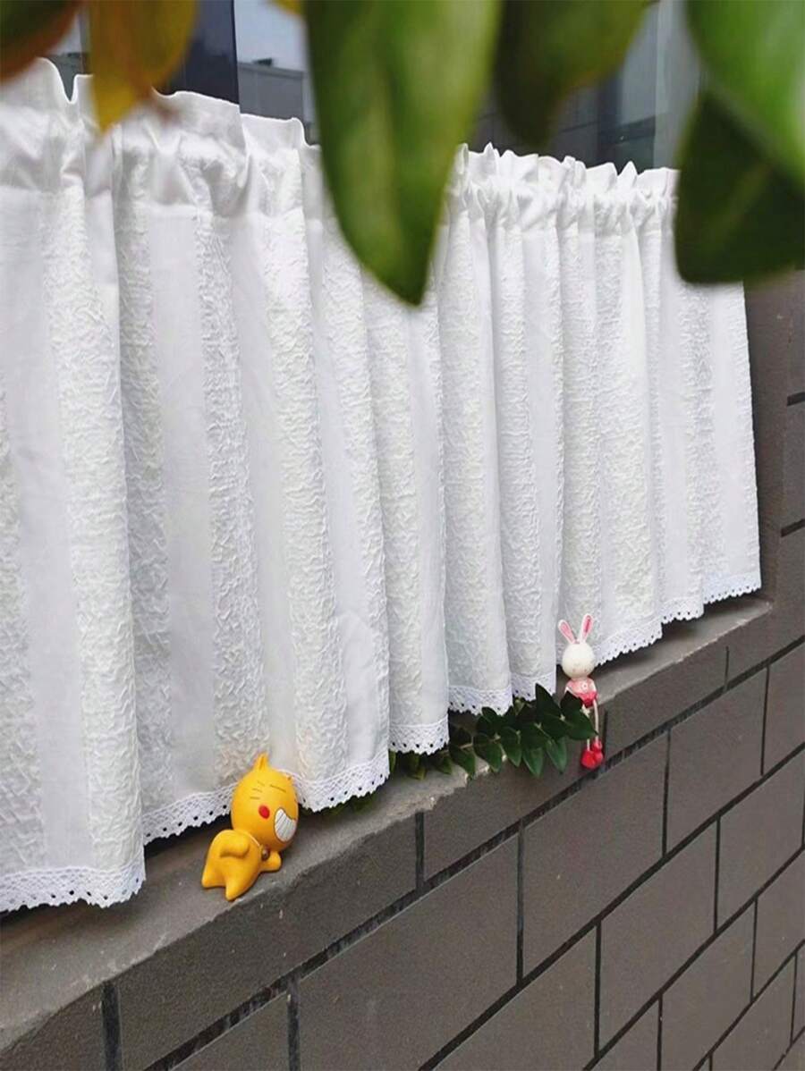 1 Pieza Cortina De Ventana Simple De Estilo Francés Con Tela Suave, Decoración De Flores Y Borlas Para Separación De Cocina Y Baño