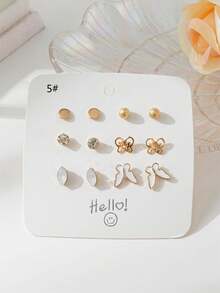 6 cái Hằng ngày Trộn & Kết hợp Tim , Loại bướm , Mặt trăng , Trân châu , Tròn Bông tai stud - Nhiều màu - Xem 10