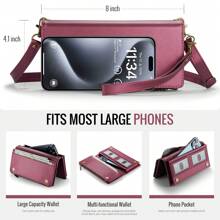 CASEME Luxury PU Leather Wallet Phone Coin Purse Wrist Shoulder Strap Magnetic Card Holder Women's Small Crossbody Handbag For Mobile Phones - Black - View 7