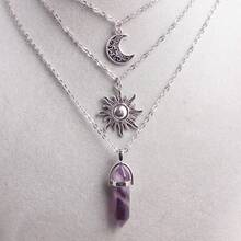 1 Miếng Ba Lớp Chuỗi mặt trời & Thiết kế mặt trăng Hợp kim Đá tự nhiên Mặt dây pha lê Dây chuyền , Lục giác Cột riêng Năng lượng Áo len Chuỗi , Bán sỉ In Thẻ bao bì - Đá tự nhiên - Xem 1