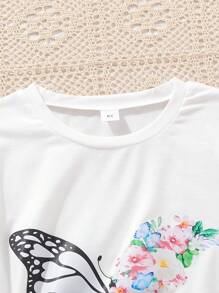 Conjunto de Camiseta de manga corta con estampado de mariposas y flores y pantalones utilitarios para niña preadolescente, verano