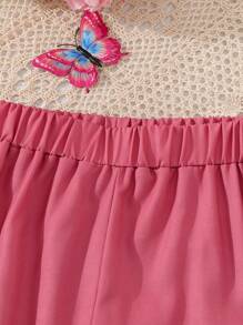 Conjunto de Camiseta de manga corta con estampado de mariposas y flores y pantalones utilitarios para niña preadolescente, verano