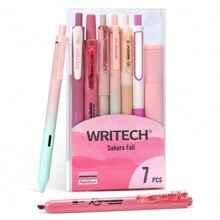 WRITECH Gel Pens Journaling Highlighters: Journal Set Aesthetic Assorted Pastel Color Ink 0.5mm Fine Point Retractable 0.7mm Black Pen Smooth Writing Drawing No Bleed 7ct - Pink - View 1