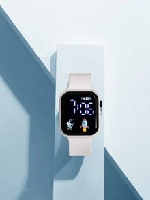 1 件 LED 宇航员火箭设计休闲运动电子手表，适合儿童、青少年、学生，适合日常生活、万圣节、返校 - 白色 - 查看 4