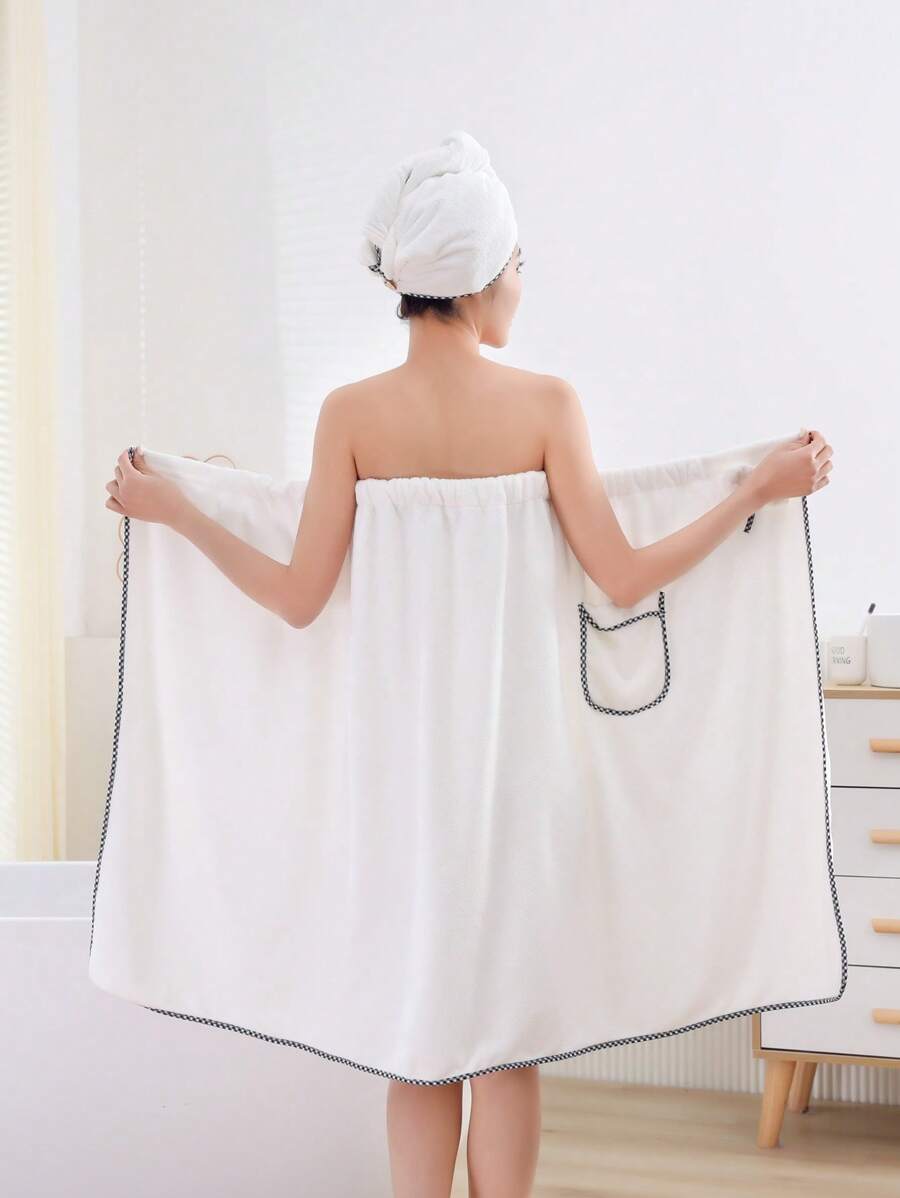 2件套女士浴袍和浴帽夏季婚礼家居浴室装饰返校季 - 白色 - 查看 1