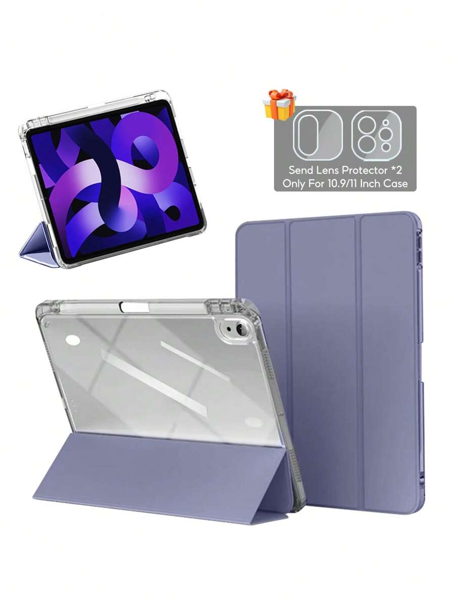 Tbtic 磨砂透明 Ipad 殼 Air 5 4 10.9 Pro 11 10th 9th 8th 7th Gen 10.2 Mini 6 殼帶筆放置槽 - 紫色 - 查看 1