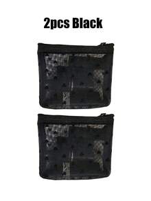 2pcs Mesh Heart Cosmetic Bag, Portable Zipper Toiletry Organizer, Perfect Coin Bag Carry-On Storage Bag,Especially Suitable For Travel Storage, Mini Heart Pattern Storage Bag, Random Printing Makeup Organiser, Cosmetic Bag