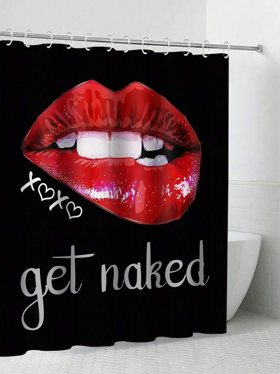 1pc Red Art Shower Curtain Or Red Lip Printed Shower Curtain Or Toilet