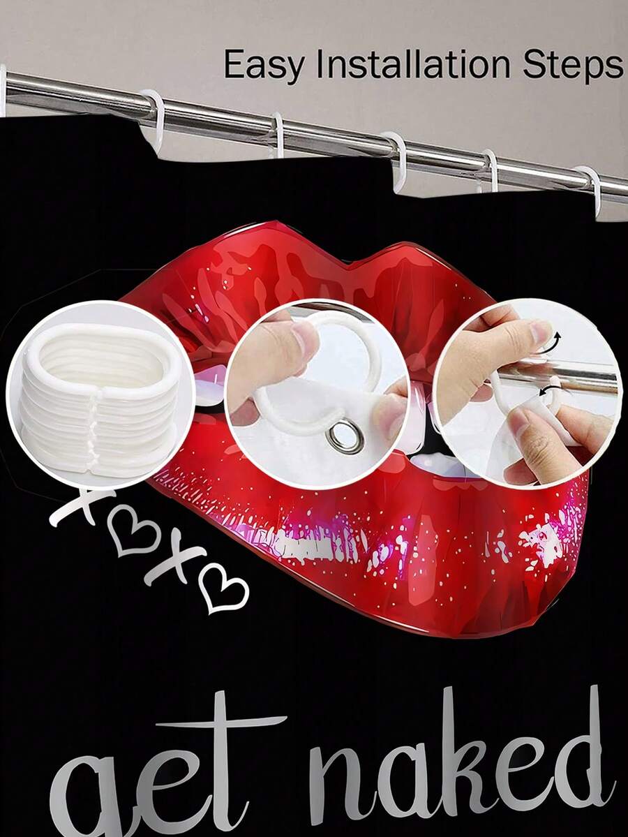 1pc Red Art Shower Curtain Or Red Lip Printed Shower Curtain Or Toilet