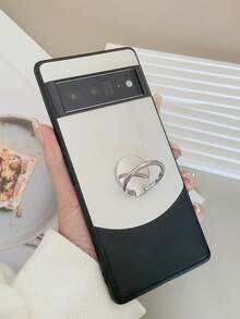 1只荔枝紋pu皮紋理雙色防摔手機保護套,配有手指環座和立體支架,適用於pixel 6a/6pro/7a/7pro/8pro智能手機 - 彩色 - 查看 3