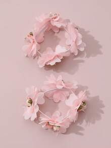 2 Miếng Kẹo màu Hai Lớp Chiffon Hoa Băng tóc Bộ Với Thủ công Keo dính Hoa Đồ trang trí Đối với Trẻ em - Hồng - Xem 5