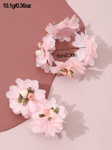 2 Miếng Kẹo màu Hai Lớp Chiffon Hoa Băng tóc Bộ Với Thủ công Keo dính Hoa Đồ trang trí Đối với Trẻ em - Hồng - Xem 2