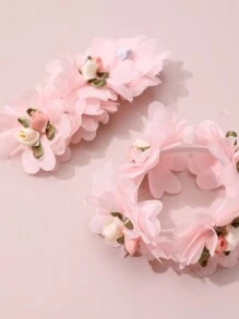 2 Miếng Kẹo màu Hai Lớp Chiffon Hoa Băng tóc Bộ Với Thủ công Keo dính Hoa Đồ trang trí Đối với Trẻ em - Hồng - Xem 6