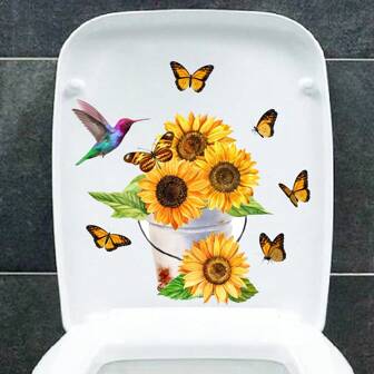 1 Piece, Flowers, Butterflies, Birds, Toilet Lid Stickers, Toilet Lid Stickers, Waterproof Peel Wall Stickers, Bathroom Bathroom