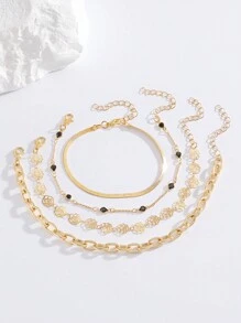 4pcs Set Simple & Fashionable Chain, Floral & Zirconia Decorated Multi-Layer Anklets, Versatile Accessory Suitable For Men And Women, Summer Holiday Beach Travel - Yellow Gold - View 2