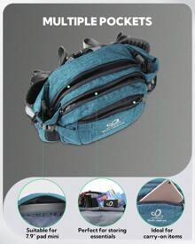 WATERFLY Sac banane avec porte-bouteille pour téléphone portable, étanche, multifonction, voyage pour extérieur, camping, excursion, jogging, randonnée, escalade, vélo, gris - Bleu canard - Voir 2