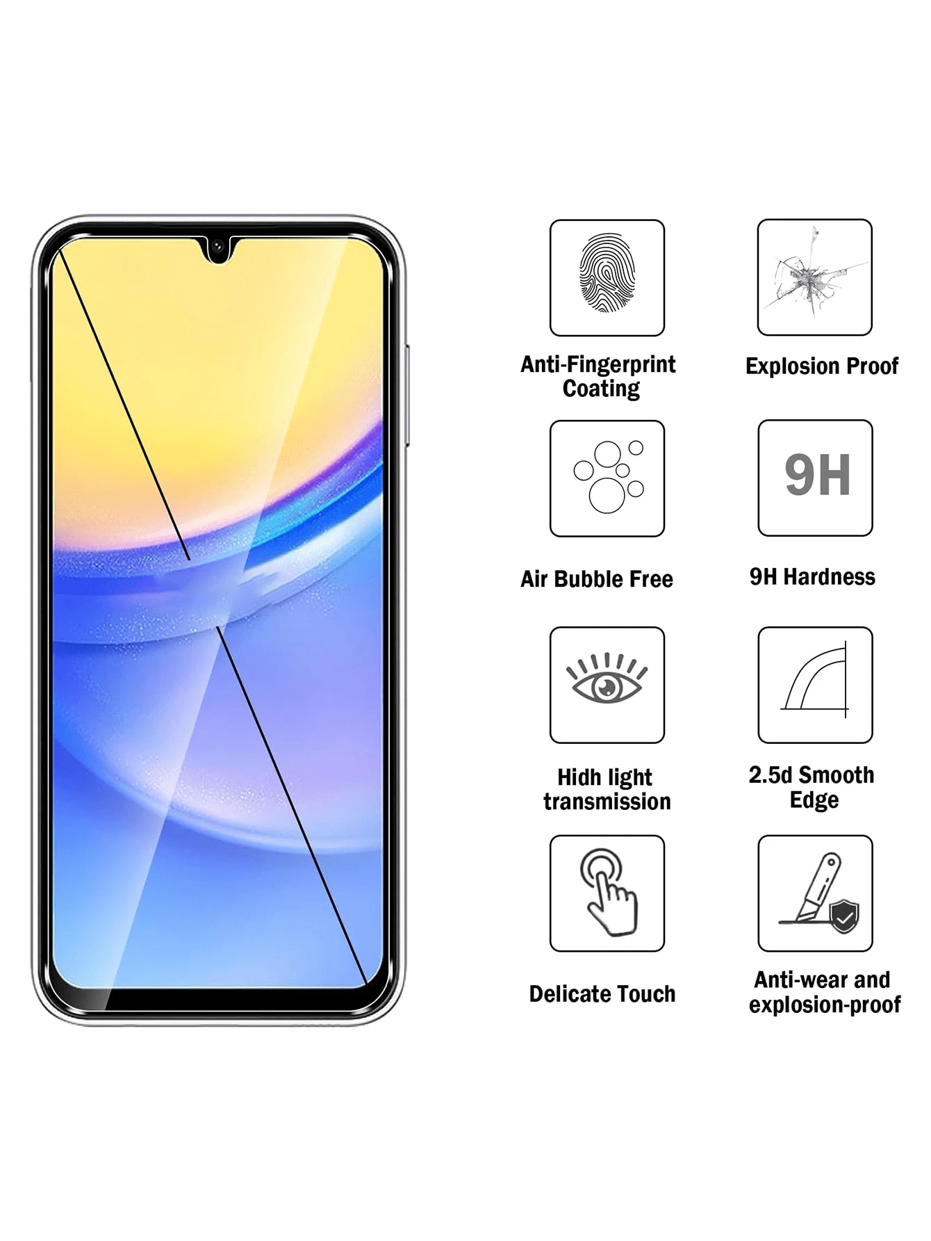 5pcs High Definition Screen Tempered Glass Protector Film For Galaxy