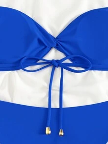 Sexig enfärgad axelbandslös grimma bikiniset för kvinnor med justerbara axelremmar och hög midja stringtrosa Bikini set underdelar, 2 st/set Summer Beach - Kungsblått - Visa 3