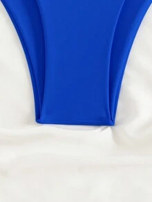 Sexig enfärgad axelbandslös grimma bikiniset för kvinnor med justerbara axelremmar och hög midja stringtrosa Bikini set underdelar, 2 st/set Summer Beach - Kungsblått - Visa 5