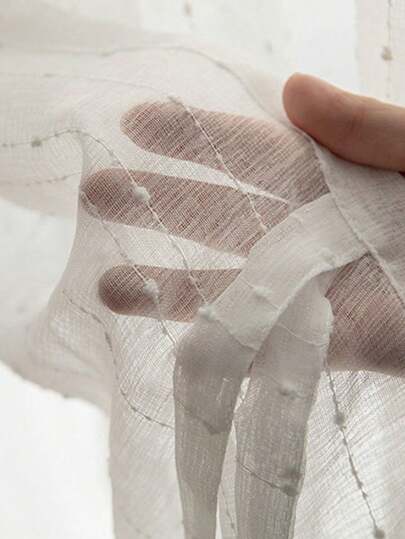 1pc Nordic Style White Striped Embroidered Sheer Curtain, For Bedroom, Living Room, Balcony