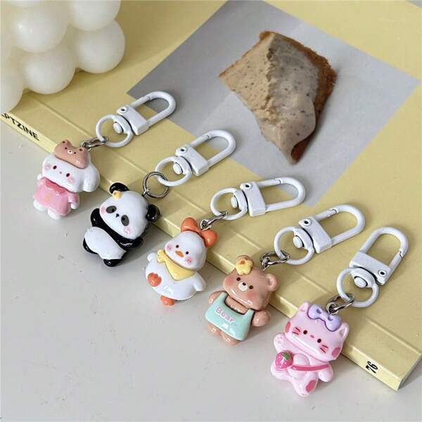 Cute 5pcs/Set Creative Cartoon Resin Keychain With Lovely Rabbit, Panda, And Dog Design For Backpack, Couples, Bestie Car Accessories Bag Charm Backpack For School Goth Y2k Christmas Gift Ideas Bag Accessories Lanyards With Id Holder Car Accessories Bag Charms