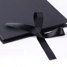 1pc A5 Size Black Paper Inner Pages Album With Bowknot Ribbon, Spiral Clipbook - Black - View 10
