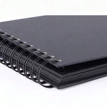 1pc A5 Size Black Paper Inner Pages Album With Bowknot Ribbon, Spiral Clipbook - Black - View 4