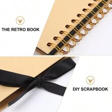 1pc A5 Size Black Paper Inner Pages Album With Bowknot Ribbon, Spiral Clipbook - Black - View 8