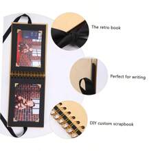 1pc A5 Size Black Paper Inner Pages Album With Bowknot Ribbon, Spiral Clipbook - Black - View 9