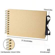 1pc A5 Size Black Paper Inner Pages Album With Bowknot Ribbon, Spiral Clipbook - Black - View 2