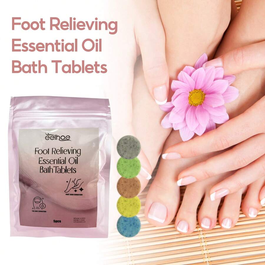 1 Pack Of 5pcs Eelhoe Foot Bath Essence Effervescent Tablets, Soothe