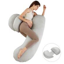 Almohada de embarazo, almohada ajustable de cuerpo completo, almohada de maternidad de soporte suave con funda extraíble para la espalda del vientre y la pierna - Gris - Ver 2