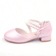 女童公主鞋,春夏涼鞋,白色平底鞋,粉色高跟鞋,珍珠裝飾,適合兒童和青少年 - 粉色 - 查看 4