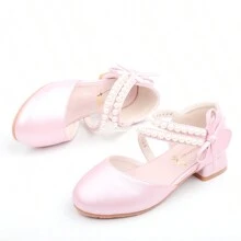 女童公主鞋,春夏涼鞋,白色平底鞋,粉色高跟鞋,珍珠裝飾,適合兒童和青少年 - 粉色 - 查看 10