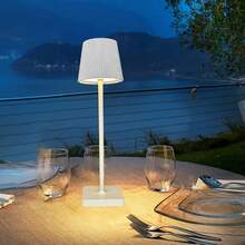 可充電無線檯燈,配有 Usb 充電線,錐形採用現代噴漆技術,可調整顏色和亮度,兩種高度,適用於飯店、家庭、戶外、餐廳 - 白色 - 查看 2