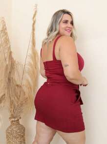 SHORT SAIA COM BOSOS E AMARRÃO VINHO - Vermelho - Visão 2