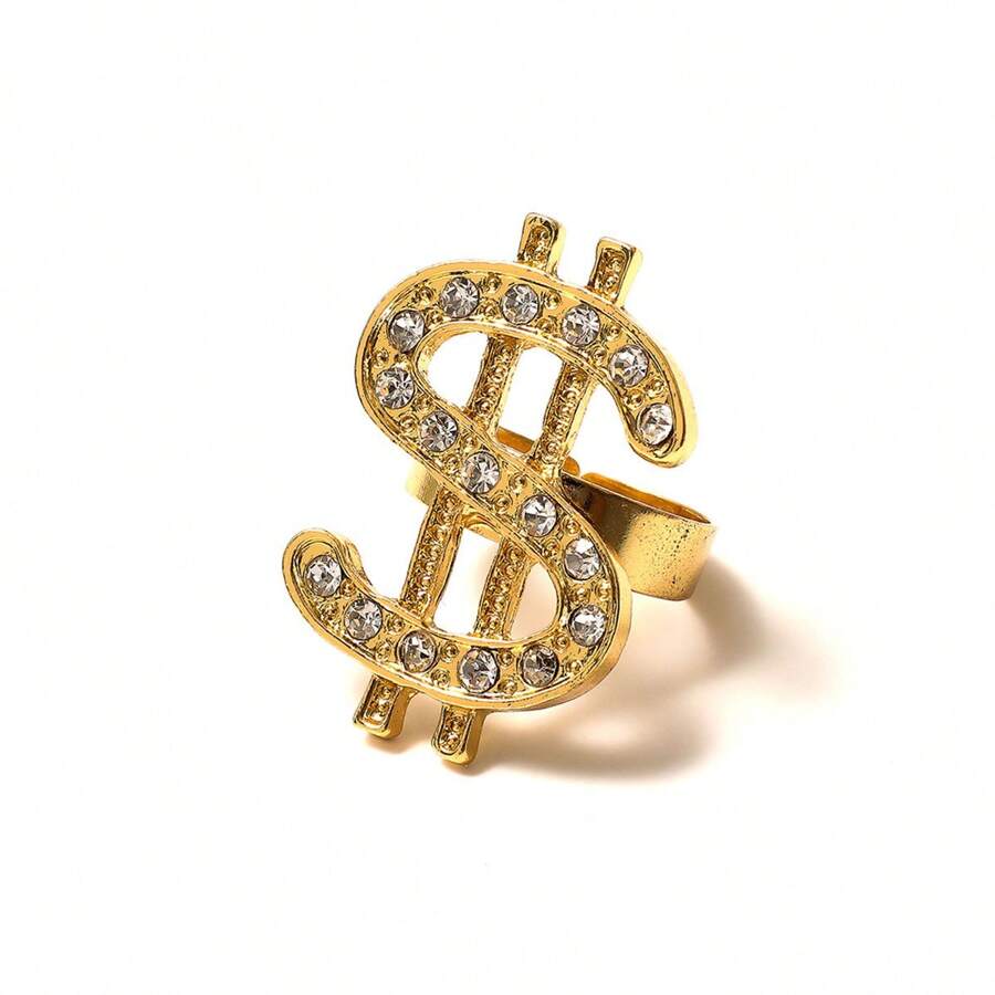 1pc European & American Style Adjustable Dollar Sign Ring With Diamond ...
