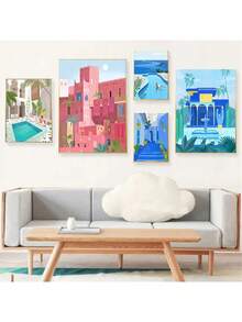 1 Miếng Morocco Du lịch Áp phích Hồ Bơi Nghệ thuật In Bắc Âu tranh sơn dầu Bức tranh Hiện đại Mùa hè Tranh treo tường Đối với Sống Nhà  Trang trí Khung trang trí - B - Xem 4