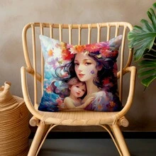 1入組45*45cm桃皮材質母子擁抱印花枕套,適用於營造母親節氛圍,日常室內裝飾,表達愛意,適用於臥室、床、客廳、花園、沙發和椅子 - 彩色 - 查看 8