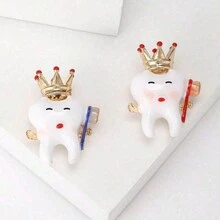 1pc New Arrival Creative Crown Teeth Design Enamel Brooch, Unique Cartoonish Accessory For Clothes - Army Green - View 2